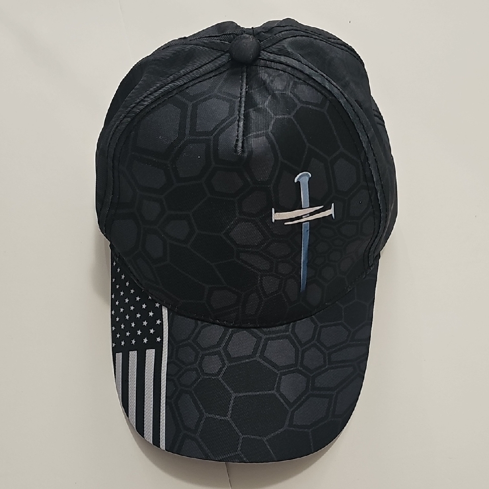 Black Cap with Sword and Flag Design